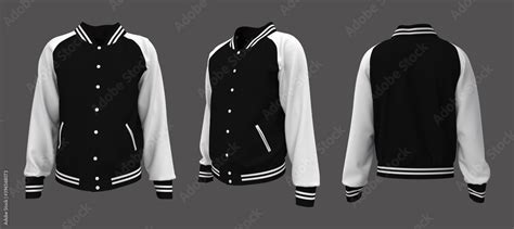 Varsity Jacket mockup in front, side and back views. 3d illustration, 3d rendering Stock ...