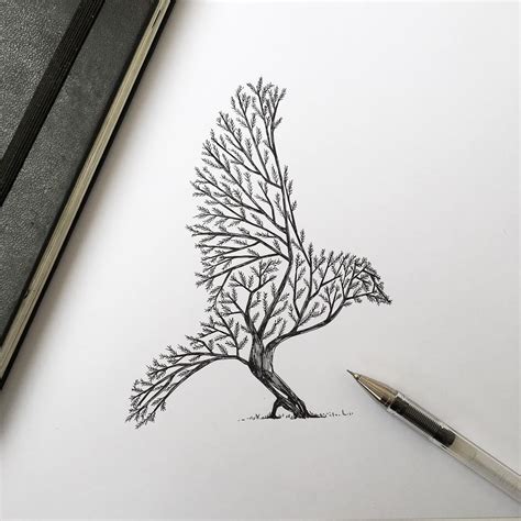 Pen & Ink Depictions of Trees Sprouting into Animals by Alfred Basha ...