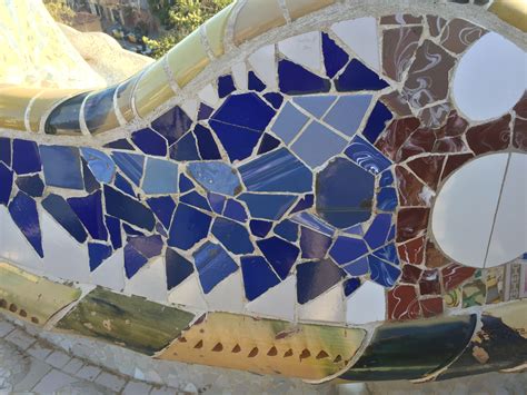 One of Gaudi's mosaics at Park Guell. At Park Guell, the mosaics are the center of attention, as ...