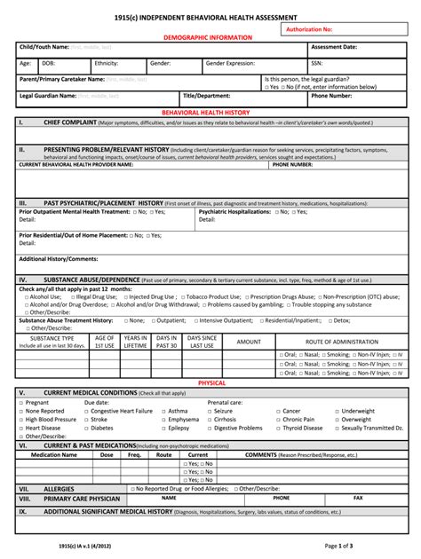 I Independent Behavioral Health Assessment 2012-2024 Form - Fill Out and Sign Printable PDF ...