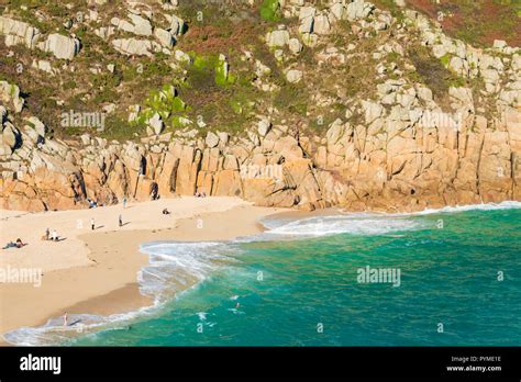 Cornwall Porthcurno beach families enjoying the peace of Porthcurno ...