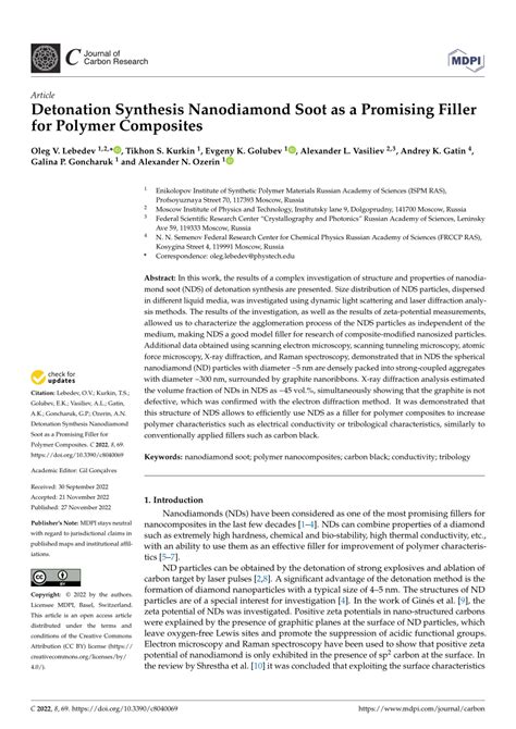 (PDF) Detonation Synthesis Nanodiamond Soot as a Promising Filler for Polymer Composites