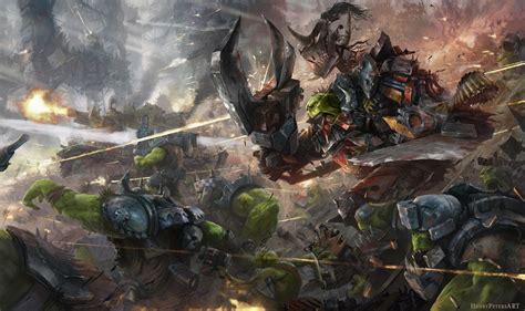 Waaaaagh---a-raging-ork-horde by Henry Peters | Warhammer, Warhammer ...