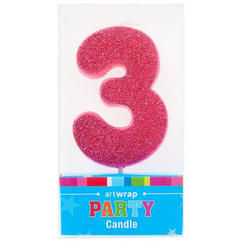 Artwrap Number 3 Glitter Candle - Pink | The Reject Shop