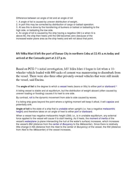 Difference Between An Angle of List and An Angle of Loll | PDF