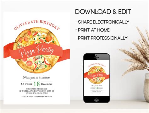 Pizza Party Kids Birthday Invitation, Pizzeria Birthday Invite, Digital Editable Template, Print ...