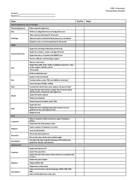 Immersion Physical Exam Final - Checklist | Neck | Anatomical Terms Of Motion