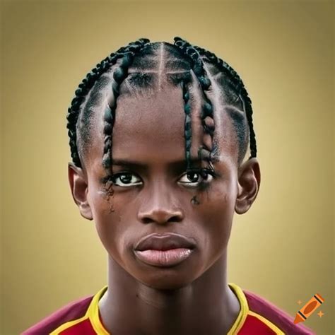 Portrait of a congolese soccer player with braids on Craiyon