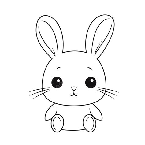 Bunny Coloring Page In Black And White With Black Eyes Outline Sketch Drawing Vector, Cute Bunny ...