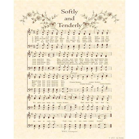 SOFTLY AND TENDERLY 8 x 10 Antique Hymn Art Print Sheet