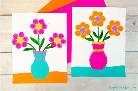 Easy Cork Stamped Flower Painting for Kids to Make - Projects with Kids