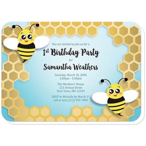 Cute Honeycomb Bee Birthday Party Invitations – Artistically Invited