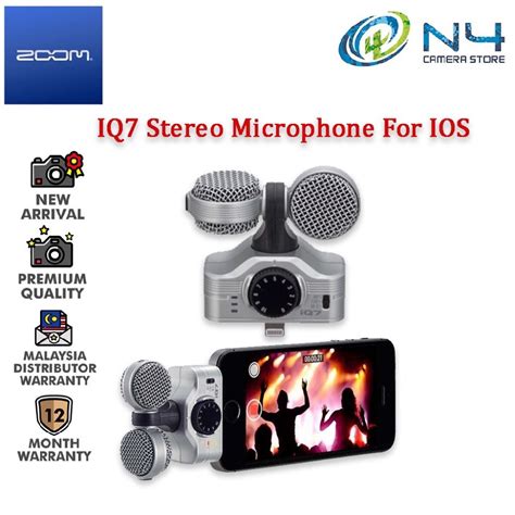 Zoom iQ7 Mid-Side Stereo Microphone for iOS Devices with Lightning Connector, Audio, Voice ...