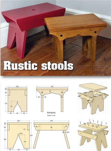 an image of wooden stools and table plans