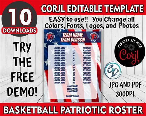 Customizable Basketball Roster Template Pack , 4 Designs Included ...