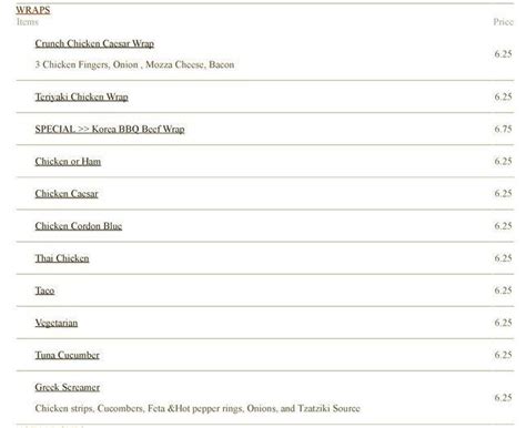 Menu at Brown Bag Bistro & Catering restaurant, Kelowna