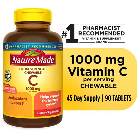 Nature Made Extra Strength Dosage Chewable Vitamin C 1000 mg per serving Tablets, 90 Count ...