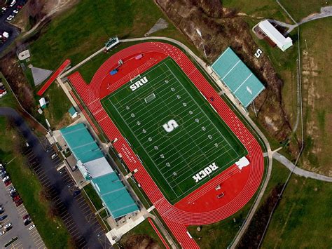 An aerial shot of Slippery Rock University's stadium. Where many a half time show was performed ...