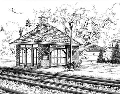 West Hinsdale Train Station - 14 inch by 11 inch pen and Ink ...