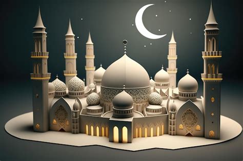 Premium Photo | A paper model of a mosque with a moon and stars.