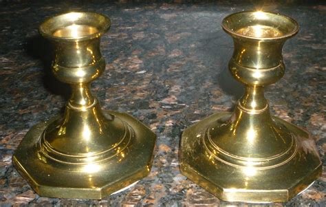 VINTAGE SOLID BRASS CANDLE HOLDERS CAROLINA BRASS SET OF 2 3"