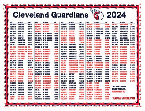 Printable 2024 Cleveland Guardians Schedule