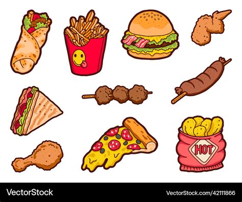 Unhealthy food cartoon junk with hot dog Vector Image