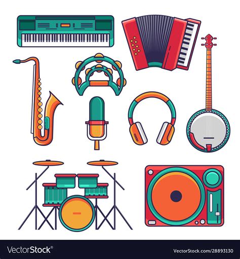 Set music instrumental icon and elements flat Vector Image