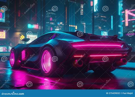 Supersport Car Parked on the Street at Cyberpunk City Illuminated with ...