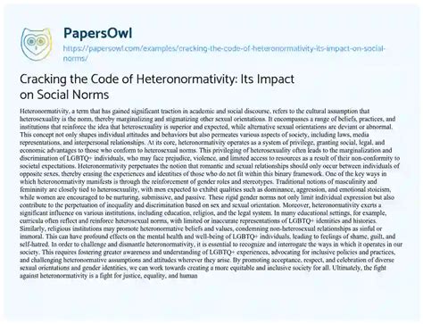 Cracking the Code of Heteronormativity: Its Impact on Social Norms ...