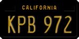 KPB 972, License plate without vehicle (California) License plate of the USA