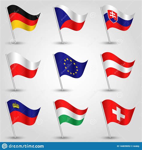 Vector Set of Waving Central Europe States Flags Icon of States Germany ...