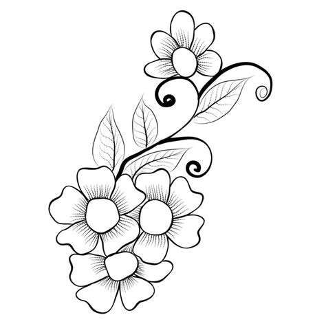 Free Vector line art and hand drawing flower art black and white flat ...