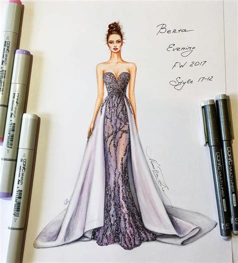 Gorgeous Berta Evening gown F/W2017 @bertabridal 💜💕#handdrawn #sketch #berta #evening # ...