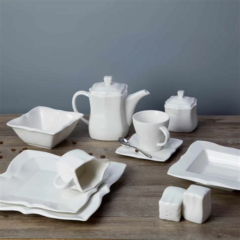 White Square Restaurant Plates Dinnerware Sets - Two Eight Ceramic