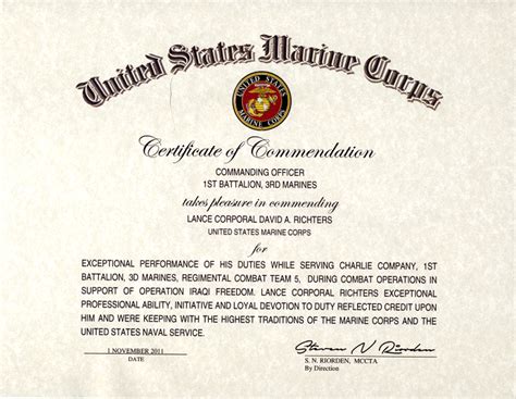 USMC Certificate of Commendation