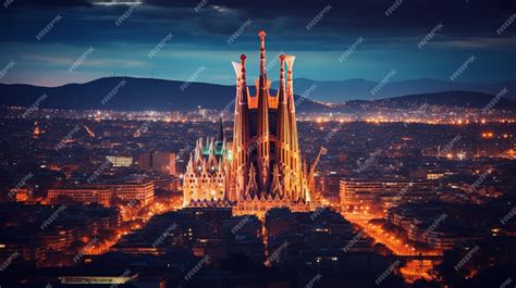 Premium AI Image | Night view of Sagrada Familia