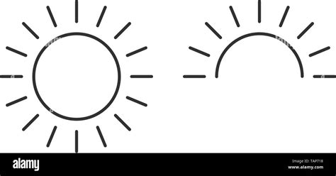 Sun and half sun for sunrise line icon, outline vector, linear style pictogram, Sunny weather ...