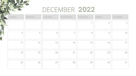 2022 Monthly Calendar Landscape, Printable Calendar Template, Year ...