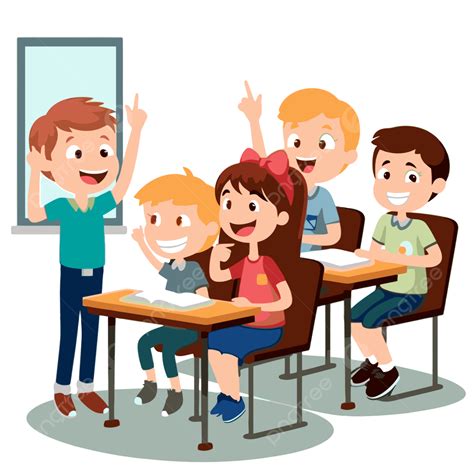 Students In Classroom Vector, Sticker Clipart Cartoon Kids In A ...