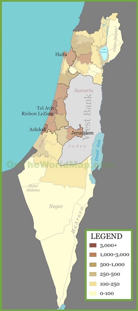 Israel population density map - Ontheworldmap.com