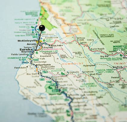 Travel Road Map Of Eureka California Coastline Stock Photo - Download ...