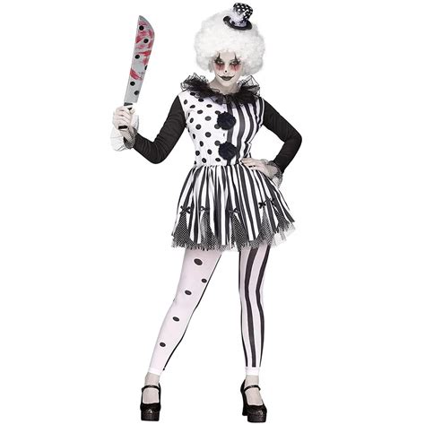 Women's Killer Clown Costume Ladies Black White Multi Layered Tutu Dress Adult Evil Scary Joker ...