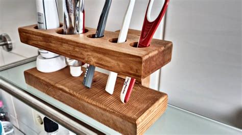 Wooden toothbrush holder and toothpaste holder