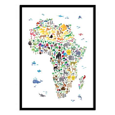 Art-Poster Children - Animal map of Africa, by Michael Tompsett