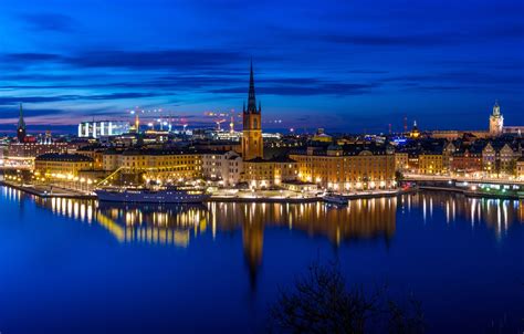 Wallpaper water, reflection, ship, building, home, yacht, pier, panorama, Bay, Stockholm, Sweden ...