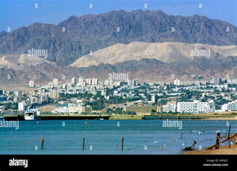 Aqaba Jordan Eilat Israel From Aqaba Red Sea & City And Fence Gulf of Aqaba Great Rift Valley ...