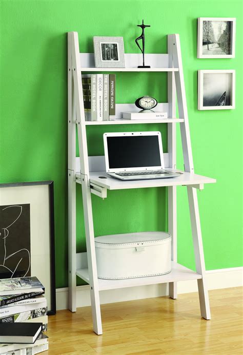 Modern White Ladder Desk & Bookcase Combination with Flip Down Desk – ComputerDesk.com