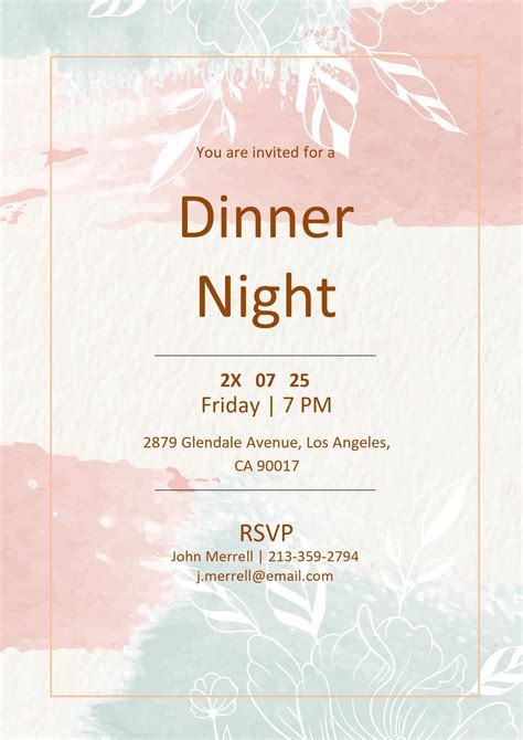 WORD of Watercolour Dinner Invitation Card.docx | WPS Free Templates