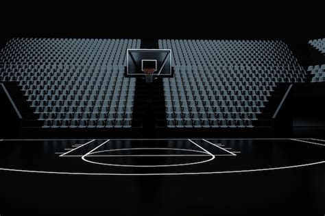 Premium Photo | Black basketball hall with empty stands dark basketball ...